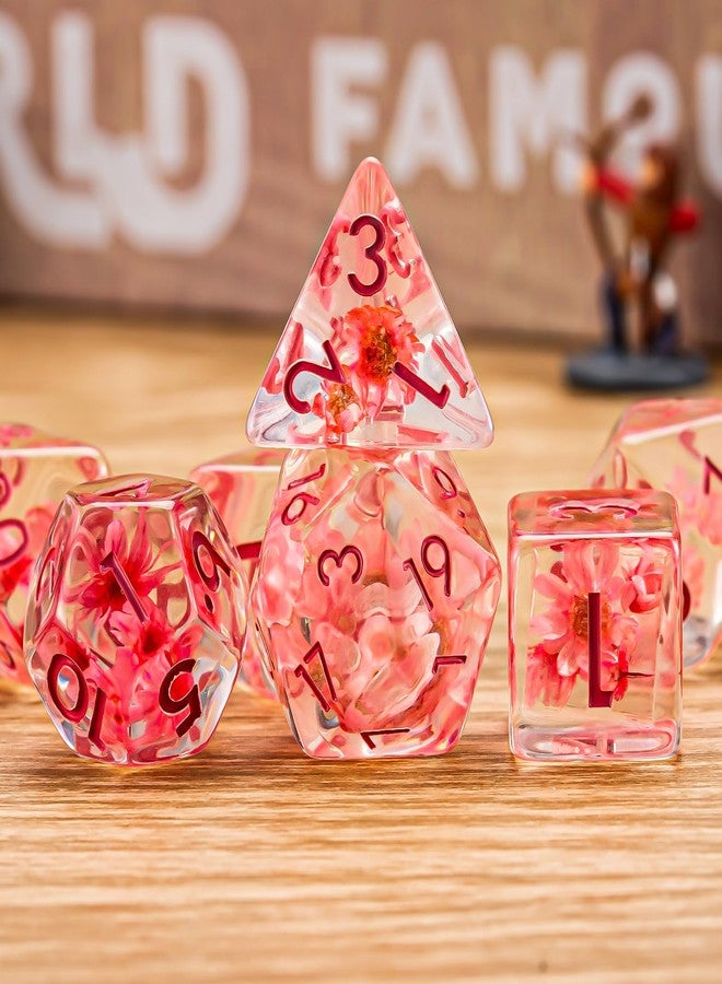 Weyano Flower Resin D&D Dice Set, 7pcs Polyhedral Dice for Dungeons and Dragons, RPG, MTG, Role Playing Games (D4, D6, D8, D10, D12, D20, D%) - Image 3